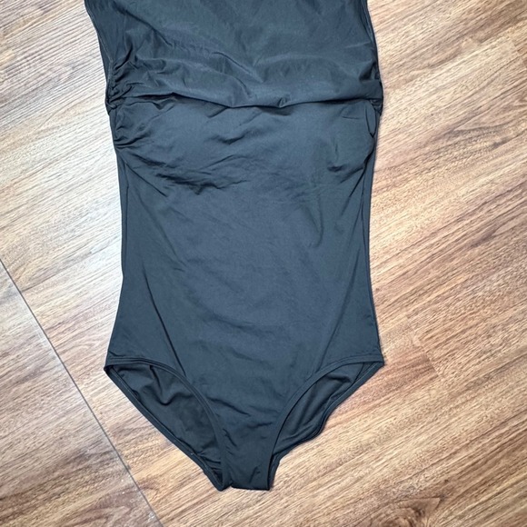 Lands End NWOT Black One Piece Swimsuit Dress 12 LONG TALL Mock Wrap Wireless - Picture 5 of 11